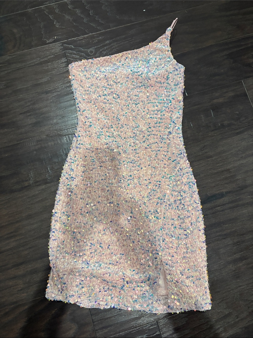 Sequin One-Shoulder Pink Prom Dress
